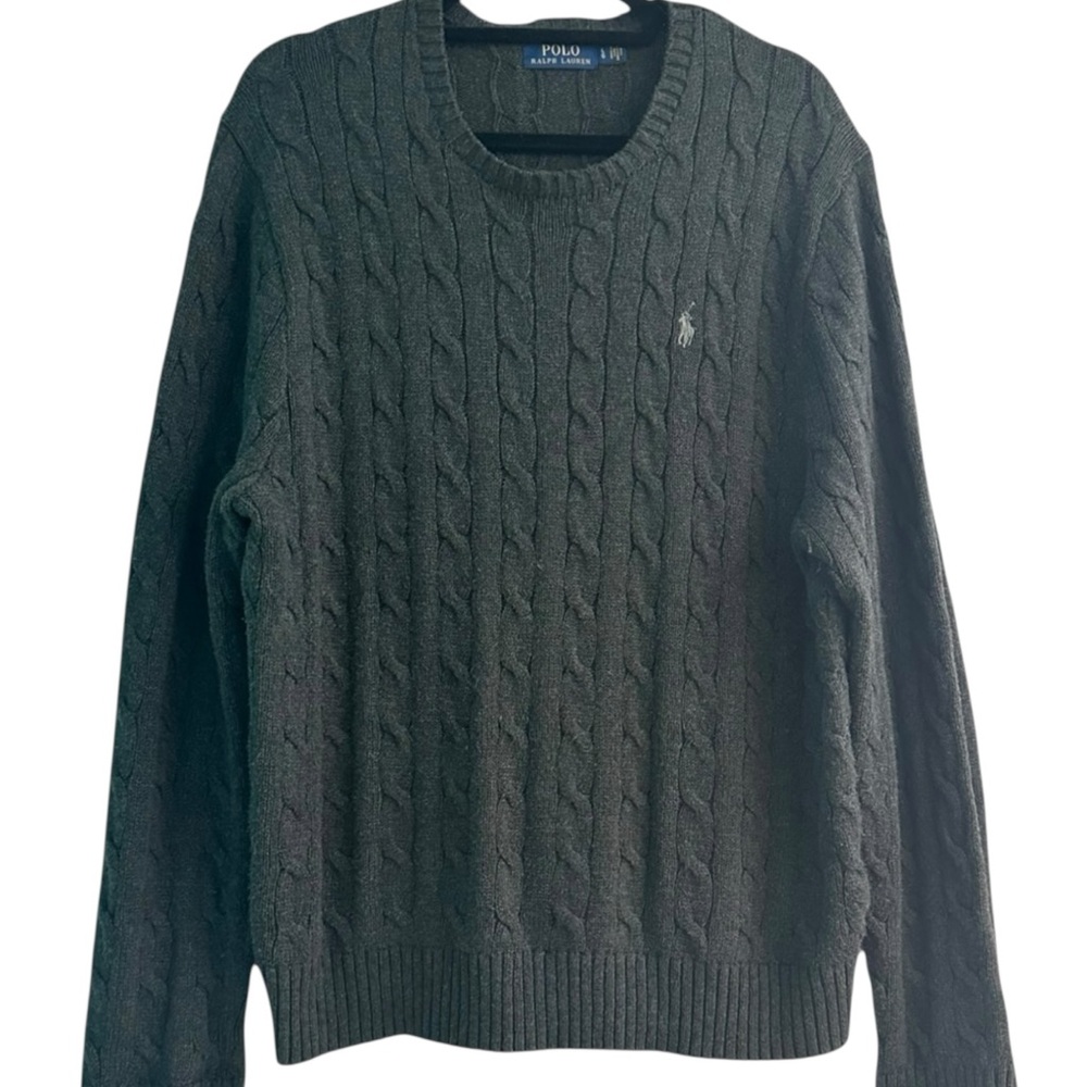 Vintage Polo Ralph Lauren Dark Gray Cable Knit Crew Neck Sweater - Men's Large